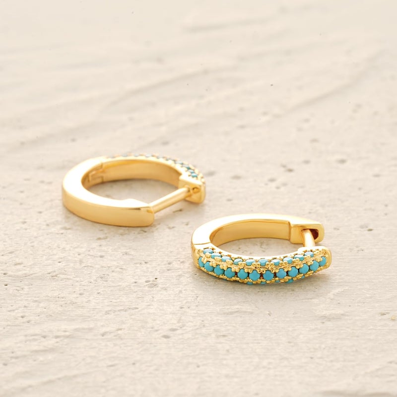 MYEARS Women Huggie Earrings Gold Hoop Ear Stud Cuff Turquoise Half Sleeper 14K Gold Filled Small Simple Hypoallergenic Everyday Basic Jewelry - Image 5