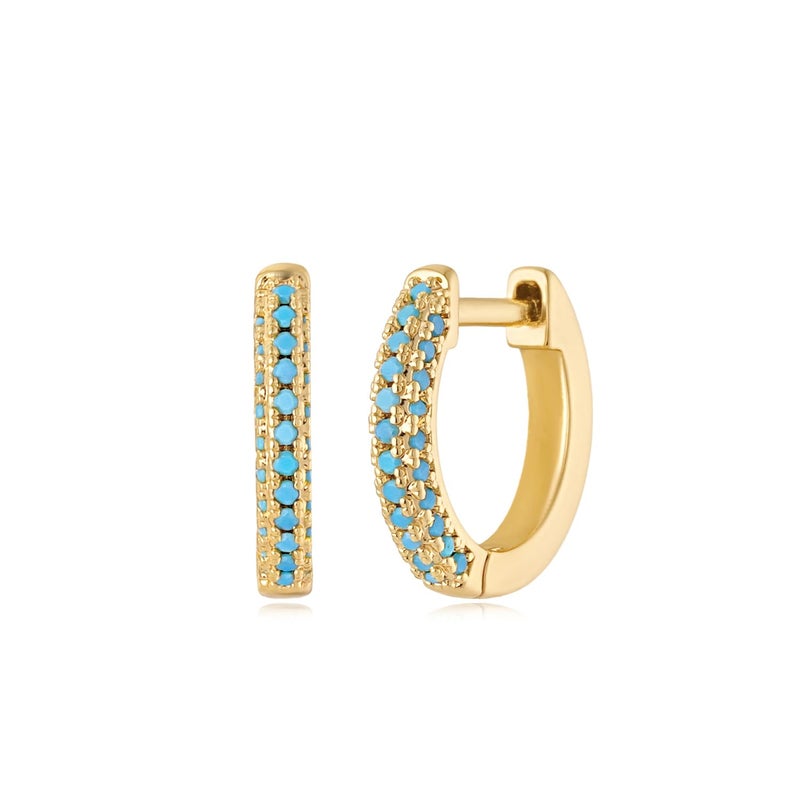 MYEARS Women Huggie Earrings Gold Hoop Ear Stud Cuff Turquoise Half Sleeper 14K Gold Filled Small Simple Hypoallergenic Everyday Basic Jewelry - Image 1