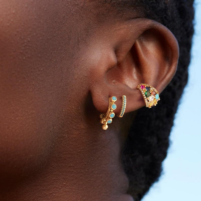 MYEARS Women Huggie Earrings Gold Hoop Ear Stud Cuff Turquoise Half Sleeper 14K Gold Filled Small Simple Hypoallergenic Everyday Basic Jewelry - Image 2