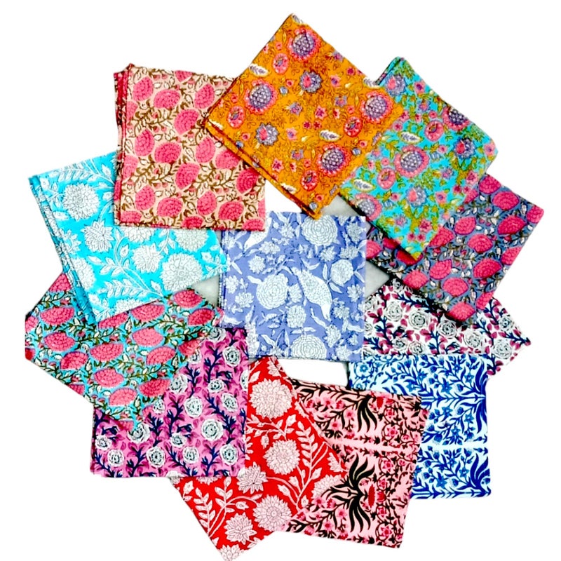 COTSILER Premium Handblock Cotton Napkin Set of 12 - Exquisite Design and Quality Handmade 18 Inch X 18 Inch Set of 12 for Dinner (18X18 Inch-12 pcs), COTSI-001 - Image 1