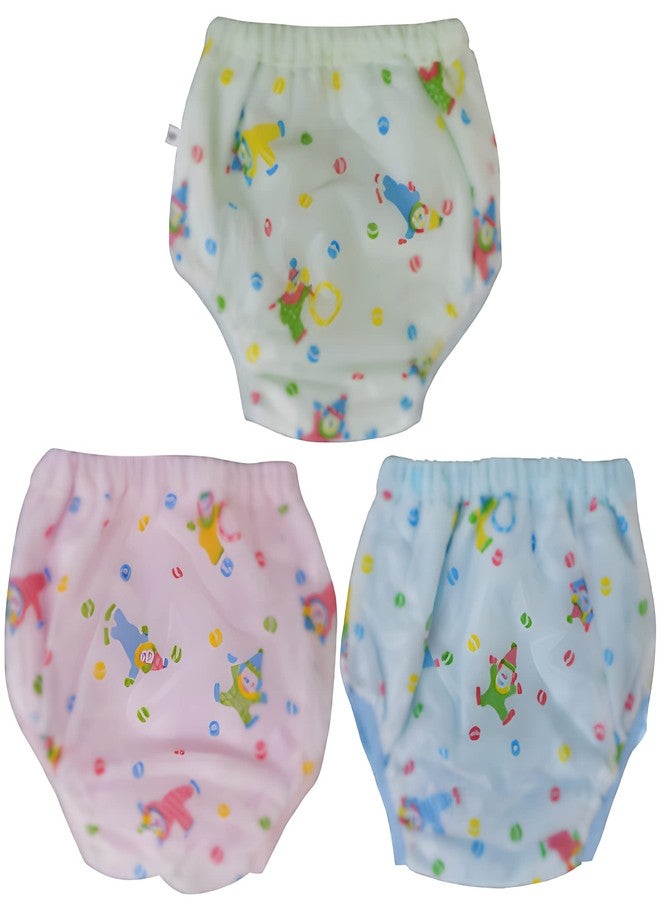 Lala Maneet Baby Panties Soft PVC Plastic Diaper Joker Panties for Baby | Washable, Reusable Printed Pants with Outer Plastic & Inner Cotton (Pack of 3, Medium, 3-6 Months) - Image 1