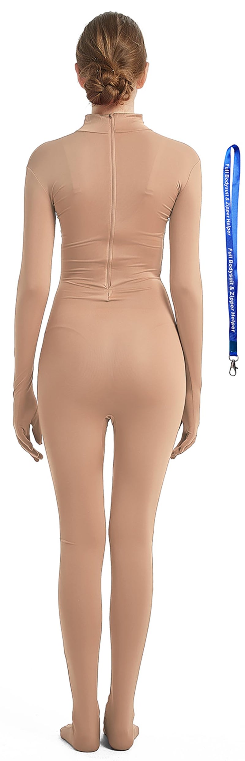 Full Bodysuit With Zipper Helper Womens Costume Without Hood Spandex Stretch Zentai Unitard Body Suit (Small, Nude) - Image 2