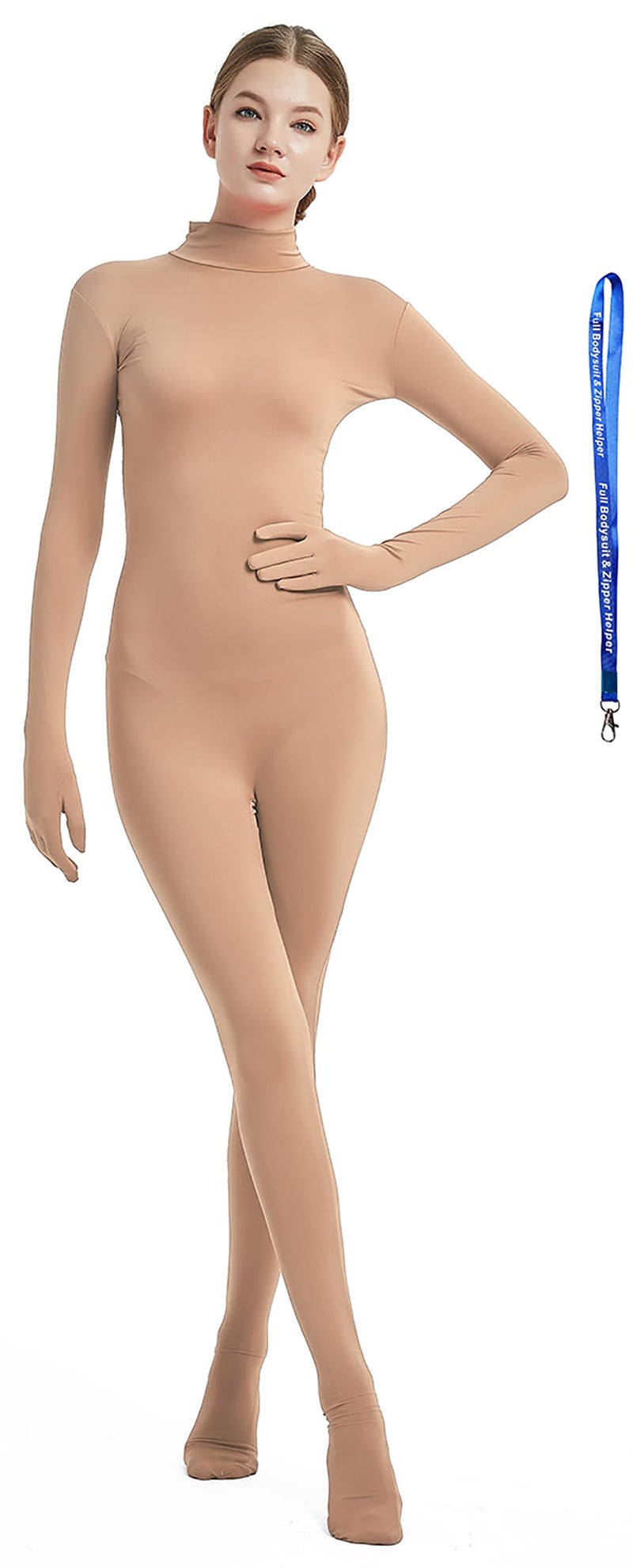 Full Bodysuit With Zipper Helper Womens Costume Without Hood Spandex Stretch Zentai Unitard Body Suit (Small, Nude) - Image 1