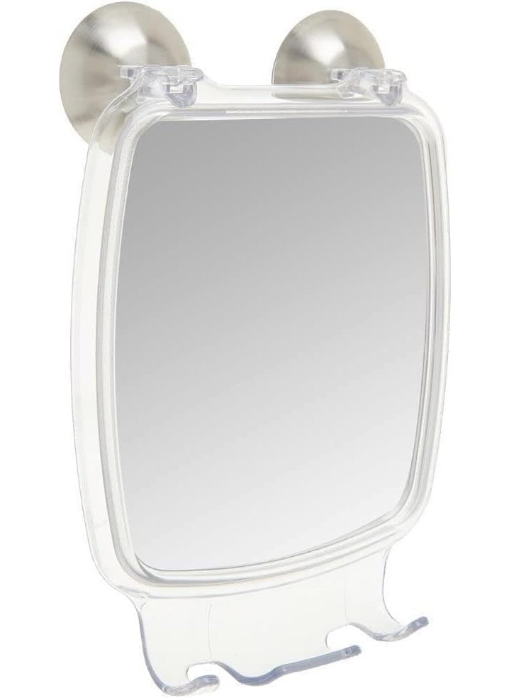 InterDesign iDesign Forma Suction Shower Shaving Mirror with Razor Holder for Bathroom or Shower, Fog-Free Mirror with Strong Power Lock, Clear 