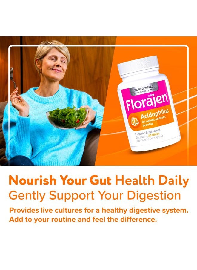 Florajen - Acidophilus Probiotics, Gut Health, Vaginal Health, and Immune Support Supplement, Constipation and Bloating Relief for Adults, 60 Capsules (Refrigerated) - Image 1