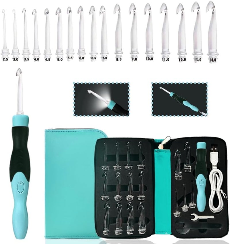 Yarniss Lighted Crochet Hooks Set 2.5mm~14.0mm, 17 Sizes Light Up Crochet Hooks with Case - Image 1