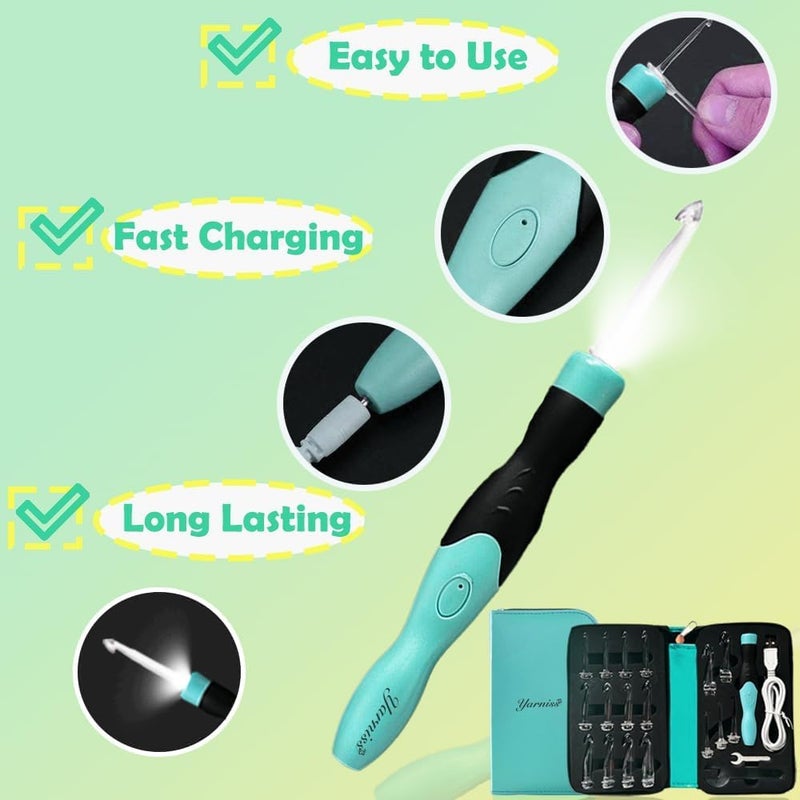Yarniss Lighted Crochet Hooks Set 2.5mm~14.0mm, 17 Sizes Light Up Crochet Hooks with Case - Image 4