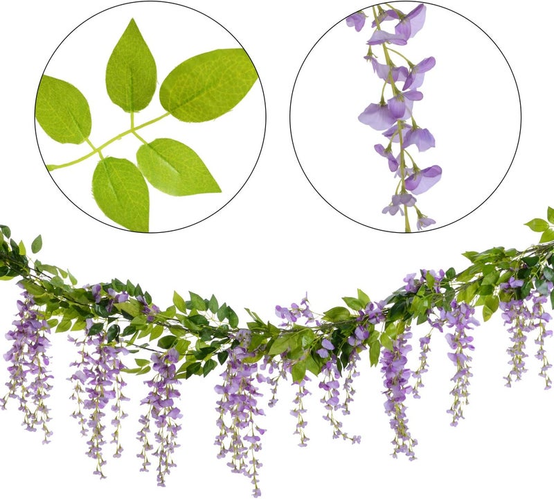 Lvydec (Light Purple) - Wisteria Artificial Flowers Garland, 4 Pcs Total 8.8m Artificial Wisteria Vine Silk Hanging Flower for Home Garden Outdoor Ceremony Wedding Arch Floral Decor (Light Purple) - Image 5