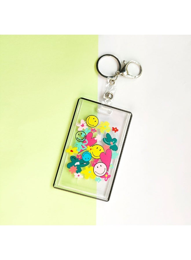NIBEMINENT 1 - Piece Smiling Face Kpop Photo Card Holder Pendant Key Chain ID Badge Holder ID Card Holder Photo Card Protector for School ID Office ID Access Card for Women Girls