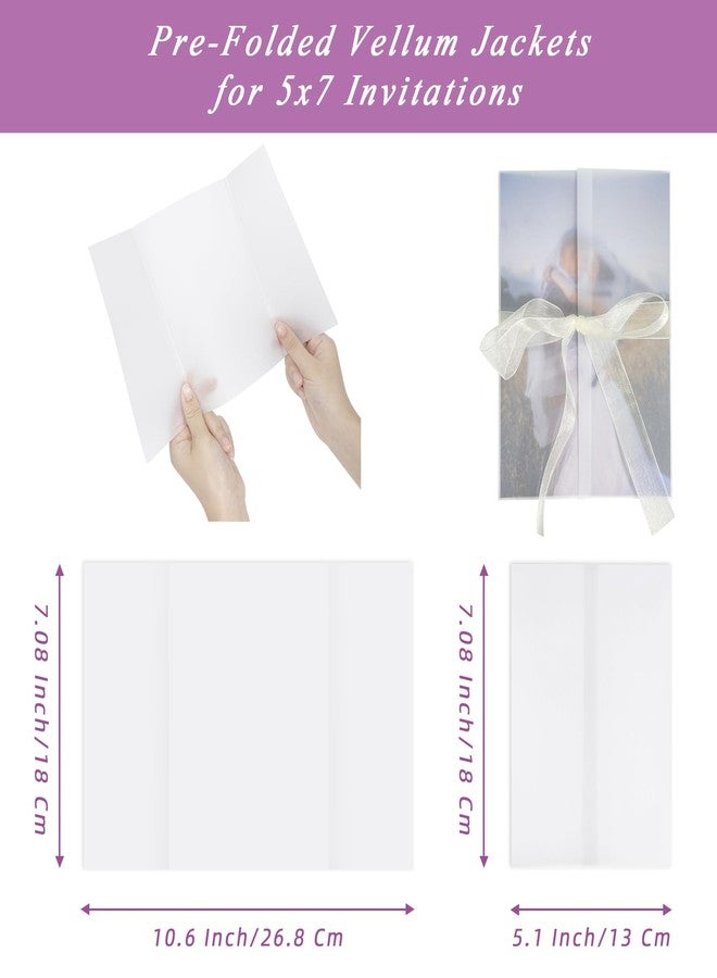 LazyMe 50 Pack Pre-Folded Vellum Jackets for 5x7 Invitations, 115 GSM Translucent Vellum Paper 5x7 Invitation Sleeves, Wedding Invitation Wraps for Weddings, Birthdays, Baby Showers - Image 2