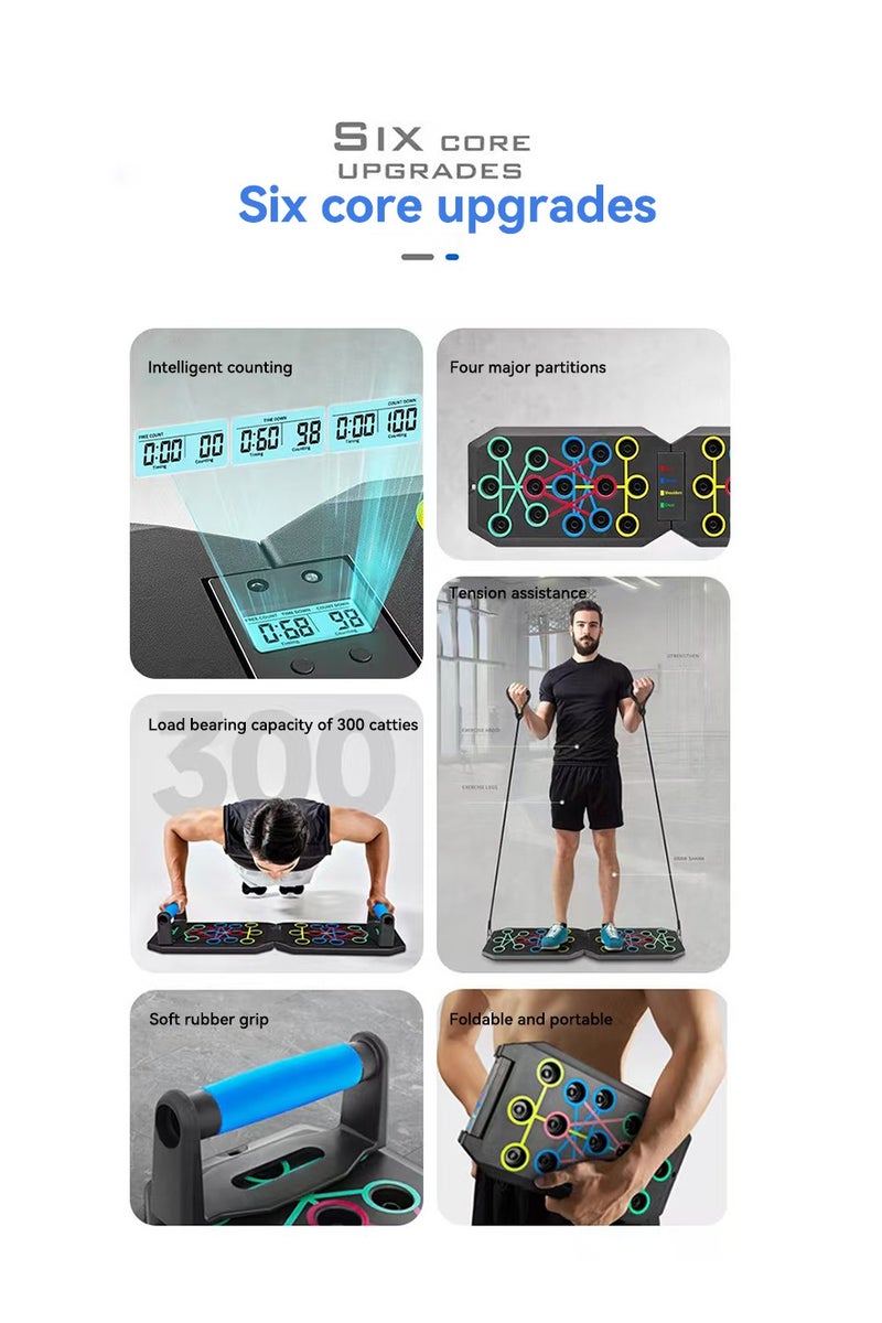 Axpeih Push-Up Board with Automatic Counting, Portable Home Workout Equipment, Foldable Push-Up Board, Home Gym Equipment,  Pectoral Abs Training Equipment with Pull rope 30-hole folding tape timing Tape Counting (rubber-coated handle + pull rope + storage bag) - Image 2