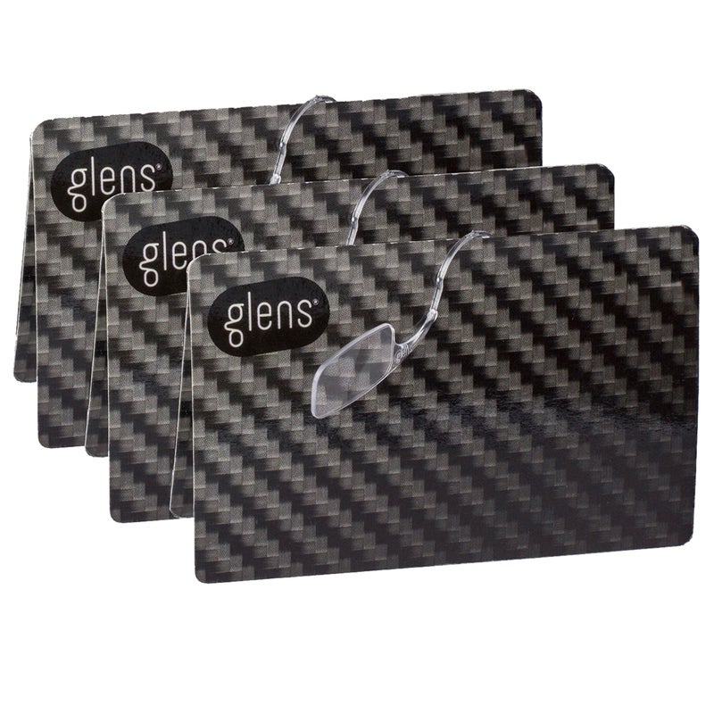 glens Unisex Armless Reading Glasses 3 Readers in 15 Carbon Pack Emergency Lightweight Pocket Readers