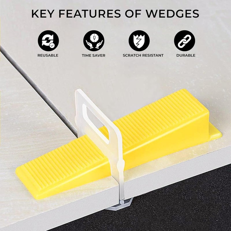ROBUSTT Tile Leveling System Wedges (Yellow) - Tile Leveler Clips DIY Tile Leveler Spacers for Professional Floor Tiles, Ceramic Tile and Stone Installation - Pack of 100 - Image 3