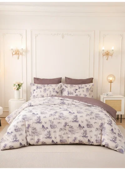 Donetella Printed Duvet Set, King Size Fits 200x200 cm - 6-Pcs Bed Set, Brushed Microfiber Fabric - 1 Duvet Cover, 1 Fitted Sheet, 2 Pillow Shams, 2 Pillowcases (Filler Not Included)