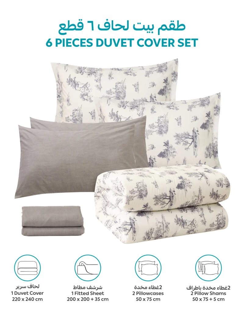Donetella KING (200x200 cm) Printed Duvet Set, King Size Fits 200x200 cm - 6-Pcs Bed Set, Brushed Microfiber Fabric - 1 Duvet Cover, 1 Fitted Sheet, 2 Pillow Shams, 2 Pillowcases (Filler Not Included)  | Best Price UAE