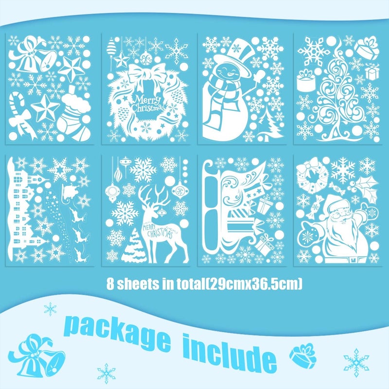 CCINEE Christmas Window Clings, 167pcs White Xmas Window Sticker 8 Sheets Snowflakes Santa Claus Reindeer Decals for Holiday Decoration Glass Window - Image 2