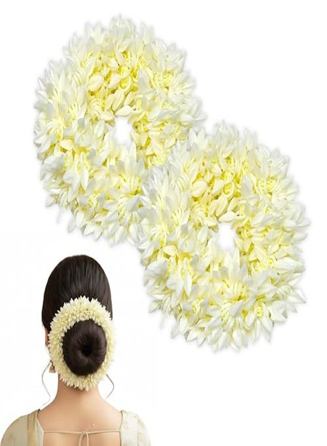 GLUN® Jasmine Flower Gajra for Hair Bun, Pack of 2 White Colour, Juda Hair Accessories for Women, Artificial Mogra Band - Image 1
