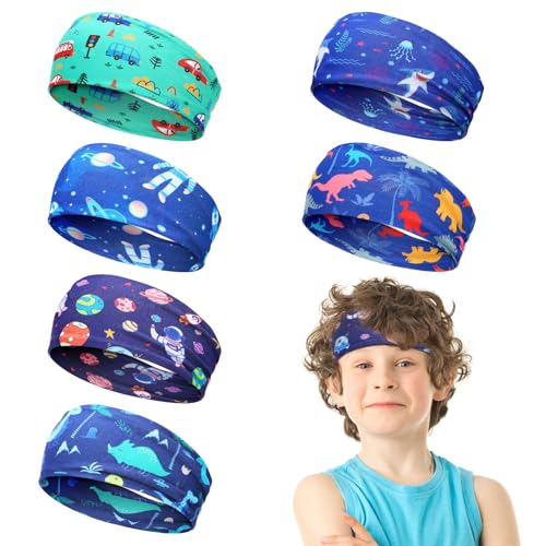 MADHOLLY Sweatbands for Kids - Non Slip Breathable Kids Athletic Sweatband Football Headband for Boys Girls 4 5 6 7 8 9 10 Years Gifts, Milk Silk Elastic Sweat Absorbing Hairband, Cartoon - Image 1