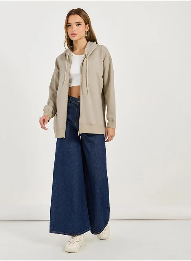 Styli Oversized Zip Through Longline Hoodie