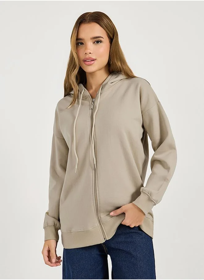 Styli Oversized Zip Through Longline Hoodie