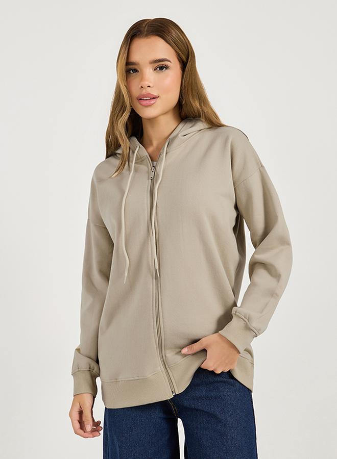 ستايلي هودي طويل فضفاض بسحَّاب غلق - Image 2