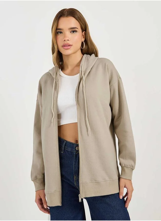 Styli Oversized Zip Through Longline Hoodie