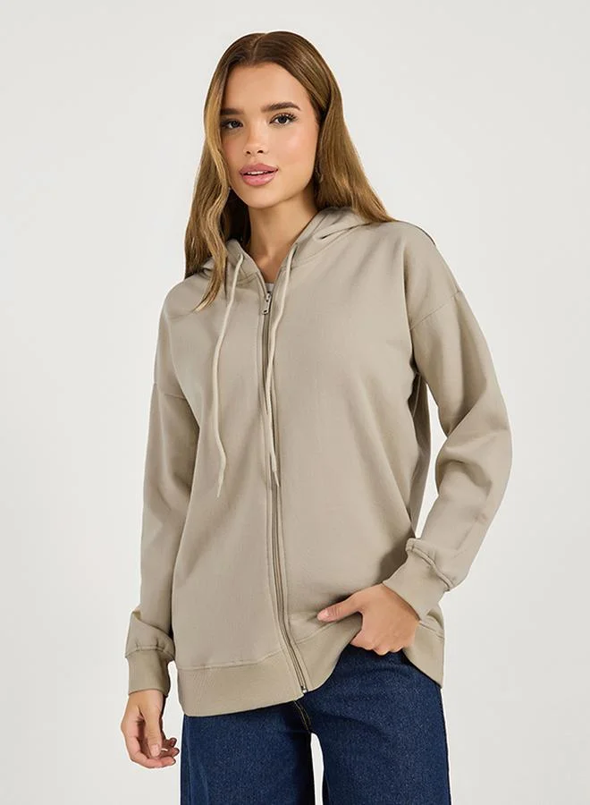 Styli Oversized Zip Through Longline Hoodie
