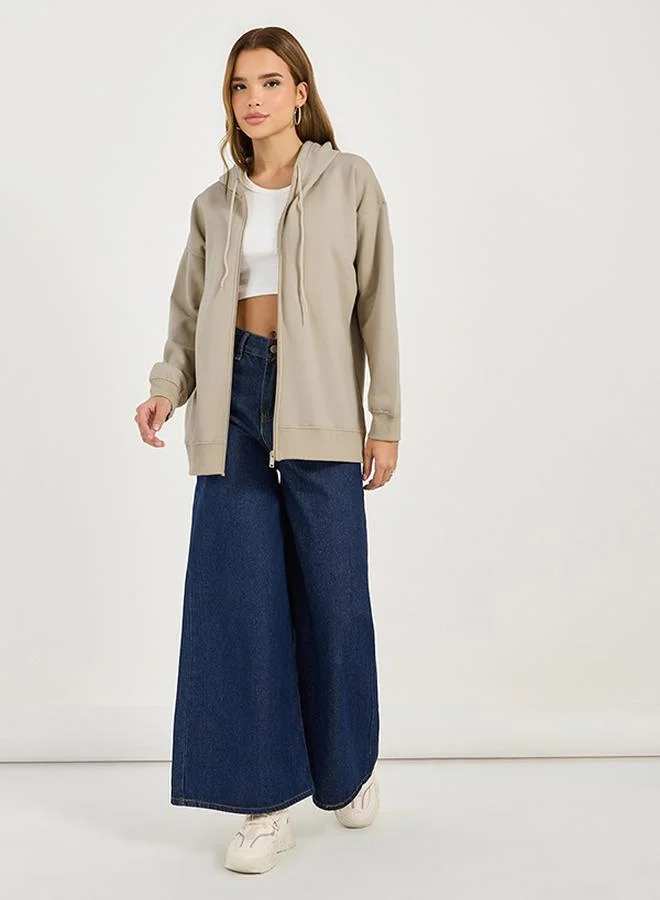Styli Oversized Zip Through Longline Hoodie