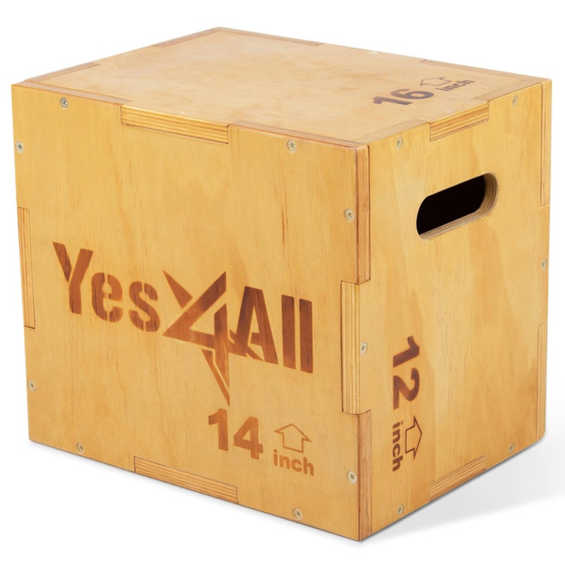 Yes4All 3 in 1 Wooden Plyo Box, Plyometric Box for Home Gym and Outdoor Workouts - 16x14x12 - Image 1