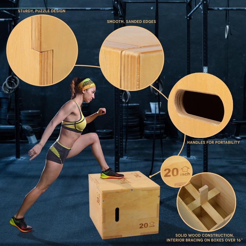 Yes4All 3 in 1 Wooden Plyo Box, Plyometric Box for Home Gym and Outdoor Workouts - 16x14x12 - Image 3
