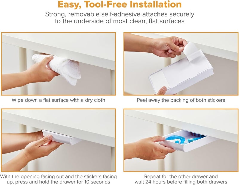 Bostitch Konnect Under Desk Drawer, Self-Adhesive Slide Out Storage Organizer with 4 Customizable Dividers, 2-Pack - Image 3