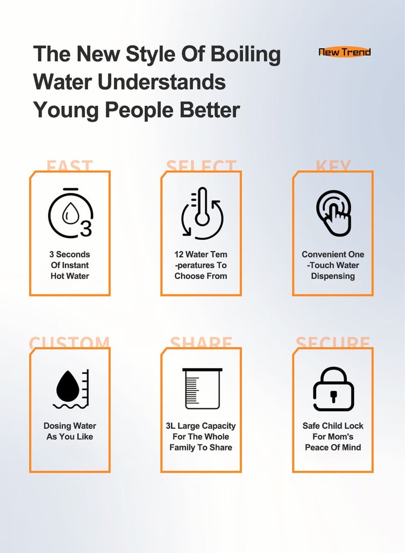 ET-LIFE Water Dispenser, Countertop Instant Hot Water Filter Dispenser, 12 Temperature Settings from Hot, 3L Large Capacity, Temp Safety Lock, Hot Water Dispenser for Home Kitchen Offices Dorm - Image 5