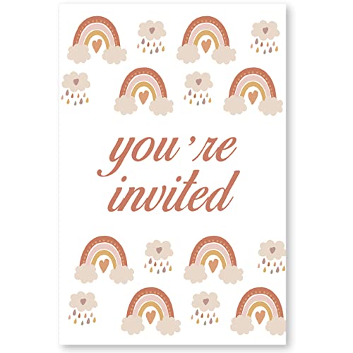 Soiceu Cute Boho Rainbow 1st Birthday Party Invitations with Envelopes Set of 20 She Lovely Rainbow 1 Year Old First Birthday Party Invites - Image 2