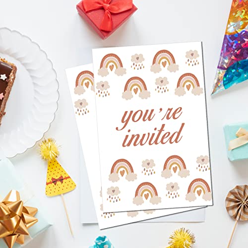 Soiceu Cute Boho Rainbow 1st Birthday Party Invitations with Envelopes Set of 20 She Lovely Rainbow 1 Year Old First Birthday Party Invites - Image 5