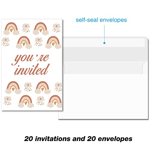 Soiceu Cute Boho Rainbow 1st Birthday Party Invitations with Envelopes Set of 20 She Lovely Rainbow 1 Year Old First Birthday Party Invites - Image 3