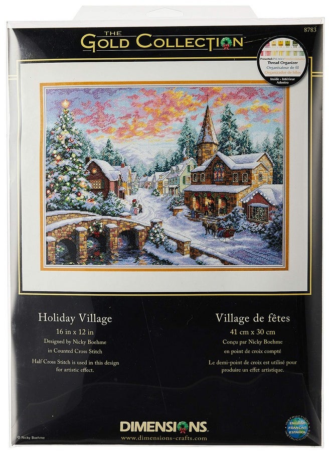 Dimensions - Gold Collection Counted Cross Stitch Kit, Holiday Village Christmas Cross Stitch, 16 Count Dove Grey Aida, 12'' X 16'' - Image 1