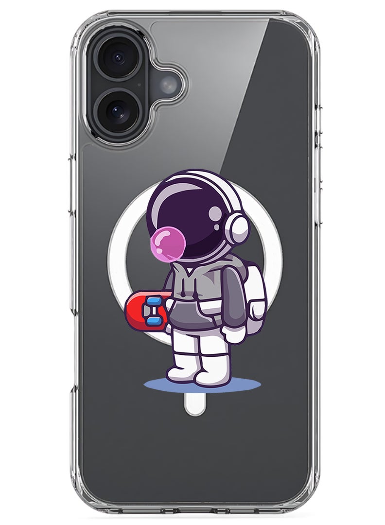 Theodor Magnetic Case for Apple iPhone 17 Compatible with MagSafe Wireless Charging, Shockproof Phone Bumper Cover - Astronaut holding skateboard - Image 1