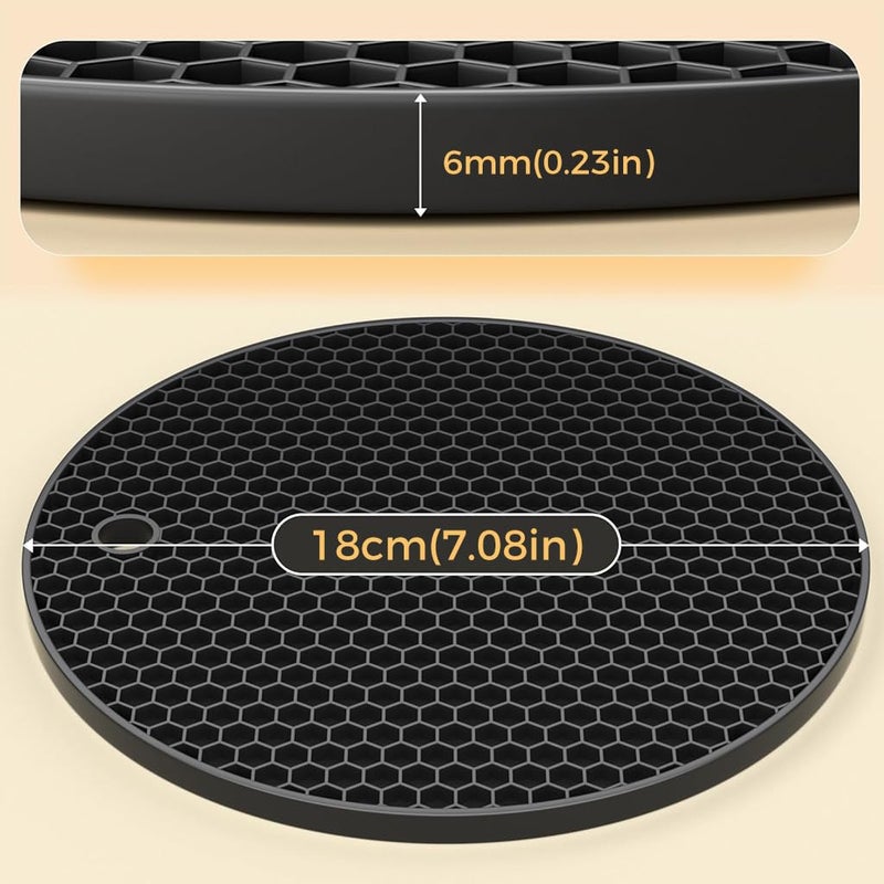 ZIBUYU® Silicone Mats for Kitchen Counter, Round Silicone Trivets for Dining Table Surface Protector Honeycomb Design Round Silicone Coaster for Hot Utensils, Cup, (7 inch), Black - 3 - Image 2