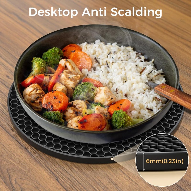 ZIBUYU® Silicone Mats for Kitchen Counter, Round Silicone Trivets for Dining Table Surface Protector Honeycomb Design Round Silicone Coaster for Hot Utensils, Cup, (7 inch), Black - 3 - Image 4