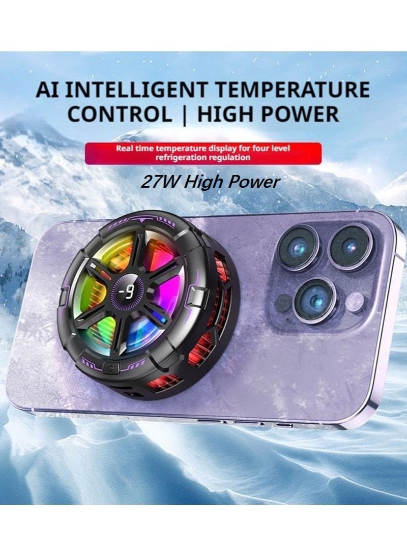 Mobile Phone IPad Radiator Magnetic Mobile Phone Tablet 27W Radiator Suitable For Apple Samsung Huawei Xiaomi Compatible With Steam Deck Magnetic Semiconductor Radiator With Temperature Display Radiator Suitable For Mobile Games Tiktok live Broadcast  - Image 1