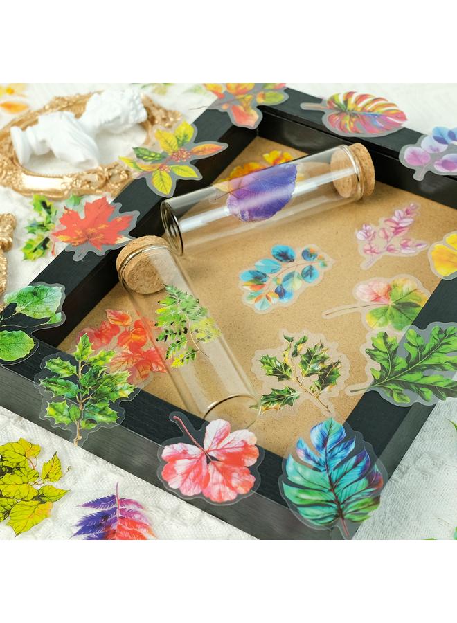 الأزرق جي دبليو سلسلة النباتات 50 ملصق أوراق نباتية عتيقة ، ملصق شفاف مقاوم للماء PET - Image 3