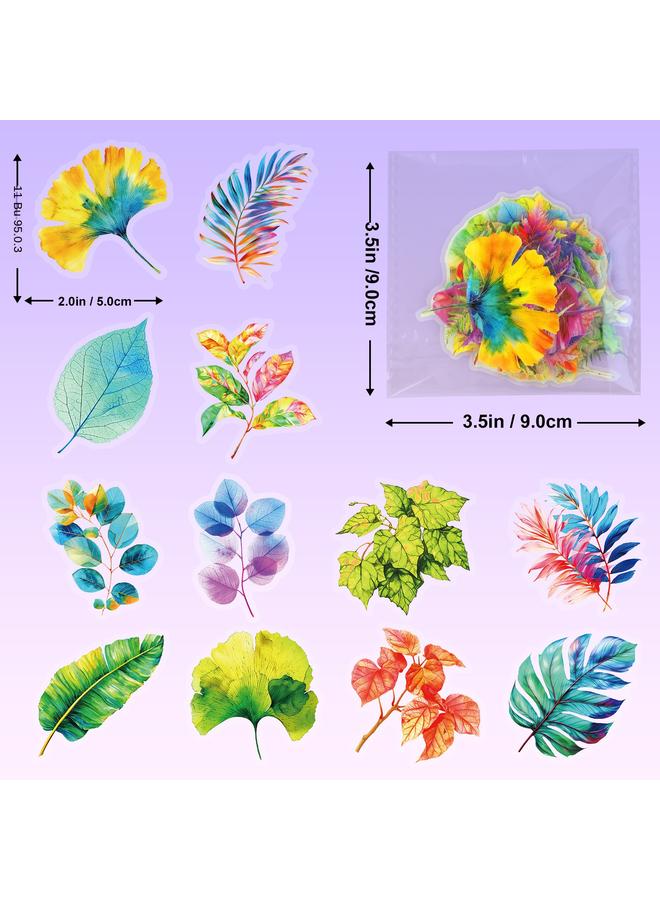 الأزرق جي دبليو سلسلة النباتات 50 ملصق أوراق نباتية عتيقة ، ملصق شفاف مقاوم للماء PET - Image 4