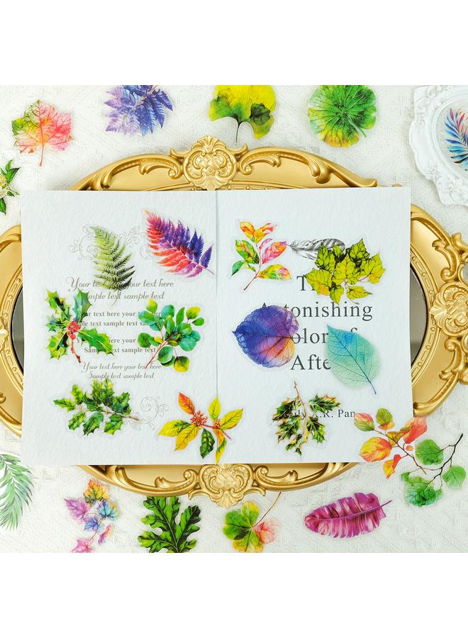 الأزرق جي دبليو سلسلة النباتات 50 ملصق أوراق نباتية عتيقة ، ملصق شفاف مقاوم للماء PET - Image 1