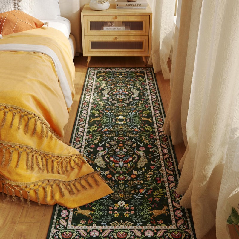 Rugcomf Runner Rug Washable Kitchen 2'x6' Floral Non-Slip for Entryway Indoor Soft Carpet Runner for Hallways, Kitchen, Laundry, Bedroom, Bathroom (Emerald Green) - Image 3