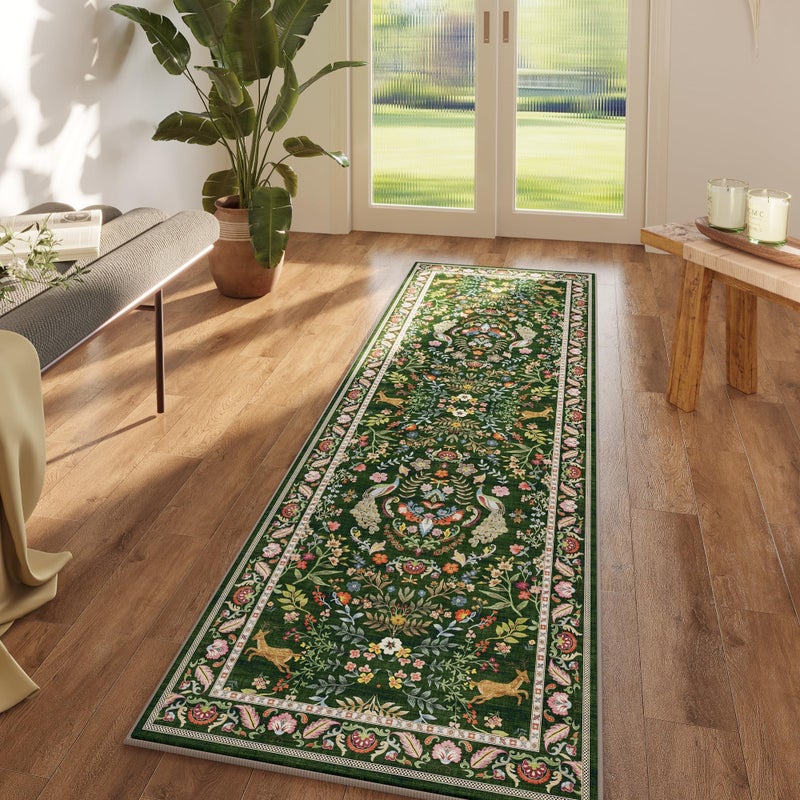 Rugcomf Runner Rug Washable Kitchen 2'x6' Floral Non-Slip for Entryway Indoor Soft Carpet Runner for Hallways, Kitchen, Laundry, Bedroom, Bathroom (Emerald Green) - Image 4