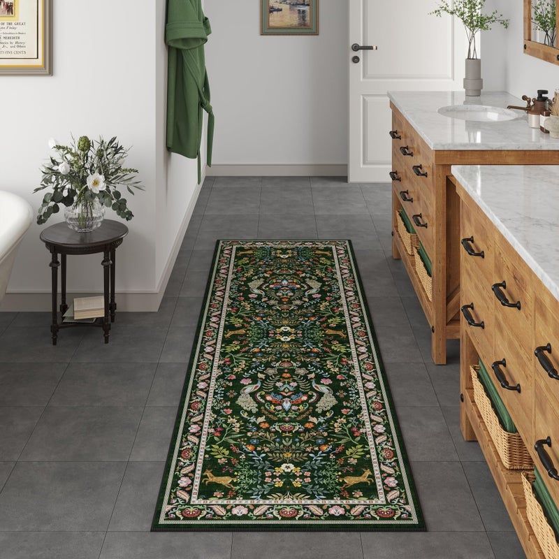 Rugcomf Runner Rug Washable Kitchen 2'x6' Floral Non-Slip for Entryway Indoor Soft Carpet Runner for Hallways, Kitchen, Laundry, Bedroom, Bathroom (Emerald Green) - Image 5
