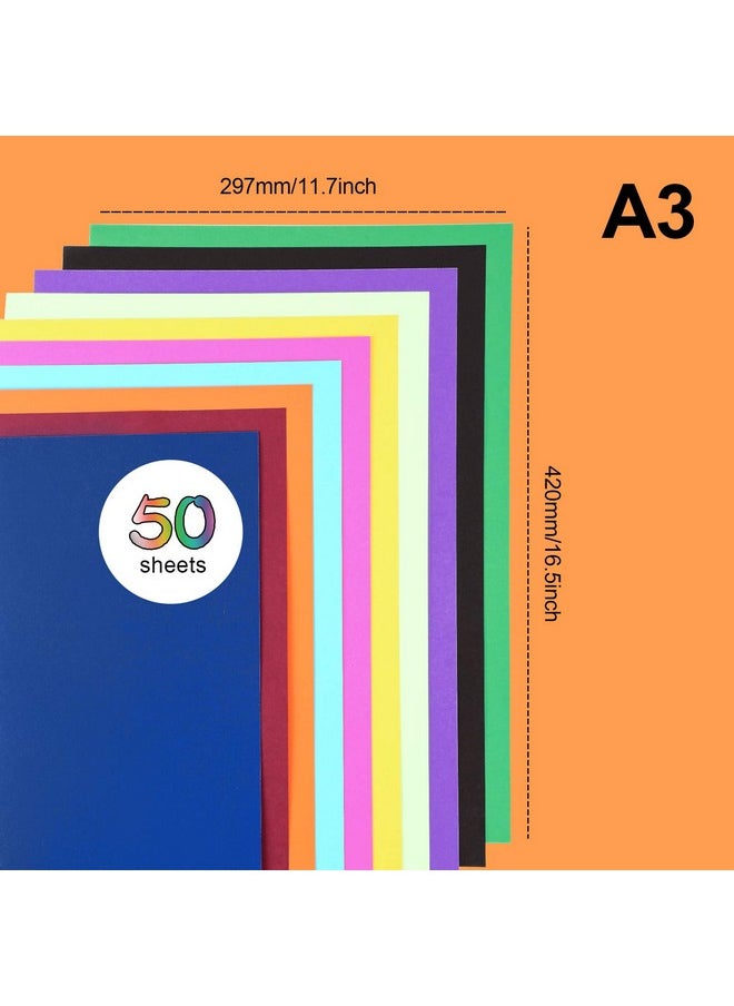 Image - R Board, 50 Sheets Image 10 Assorted Colors A3 Size Railroad Board, 11.7 16.5 Inches Blank Graphic Display Board For Arts, Crafts, Exhibits And Notices - Image 1
