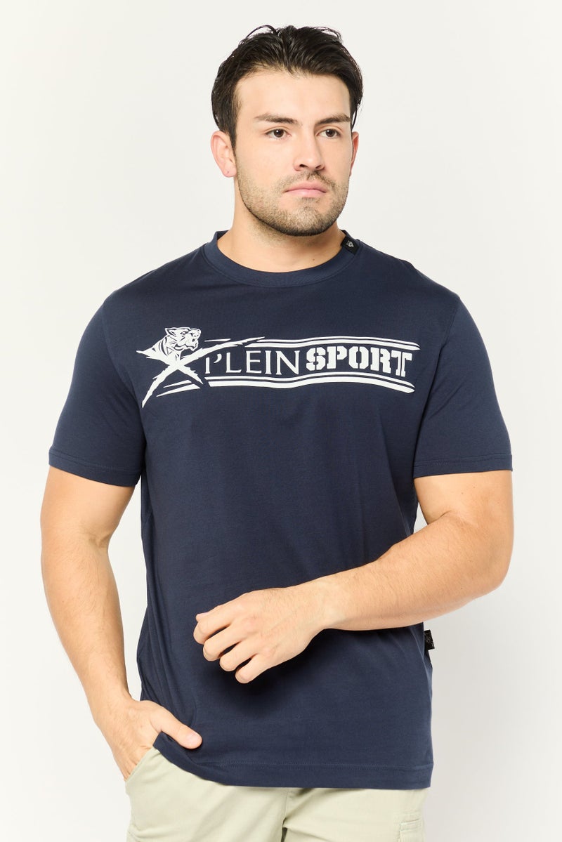 PHILIPP PLEIN Plein Sport Men Sportswear Fit Short Sleeve Outdoor T-Shirt, Navy - Image 1