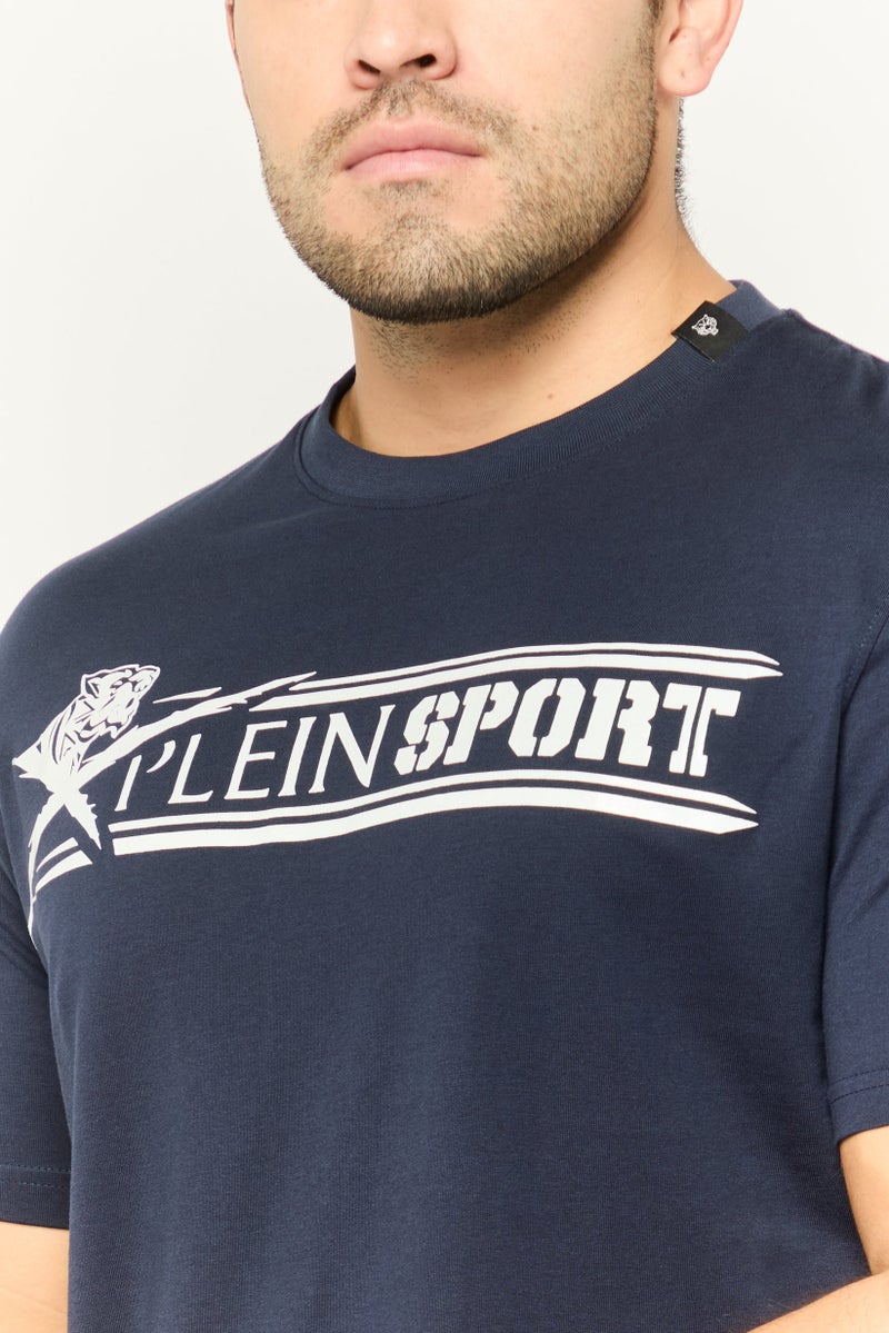 PHILIPP PLEIN Plein Sport Men Sportswear Fit Short Sleeve Outdoor T-Shirt, Navy - Image 3