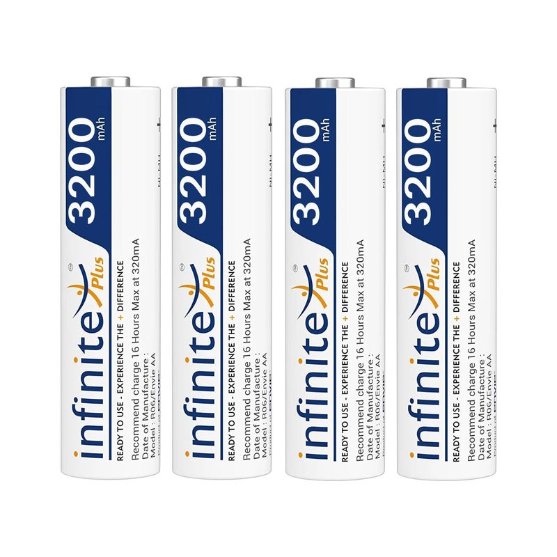 Envie Infinite Plus AA High Capacity (3200mAh) Ni-MH Rechargeable Ready to Use Battery Pack of 4 - Image 3